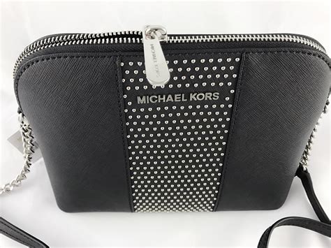 black michael kors purse with silver spikes|michael kors black and gray purse.